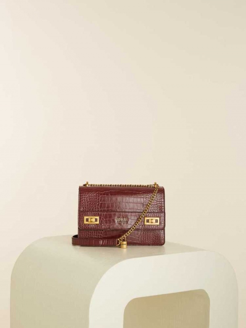 Sac Crossbody Guess Katey Croc Convertible Femme Bordeaux | 23798-MGQZ