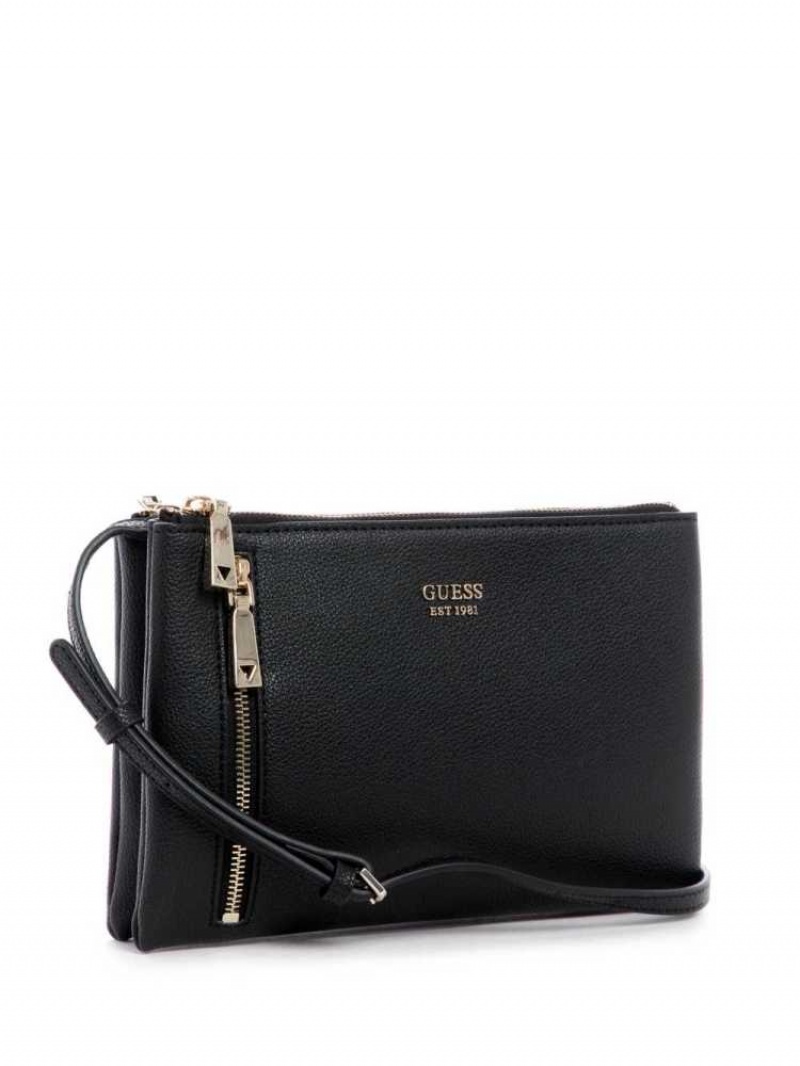 Sac Crossbody Guess Naya Double-Zip Femme Noir | 89703-JXPY