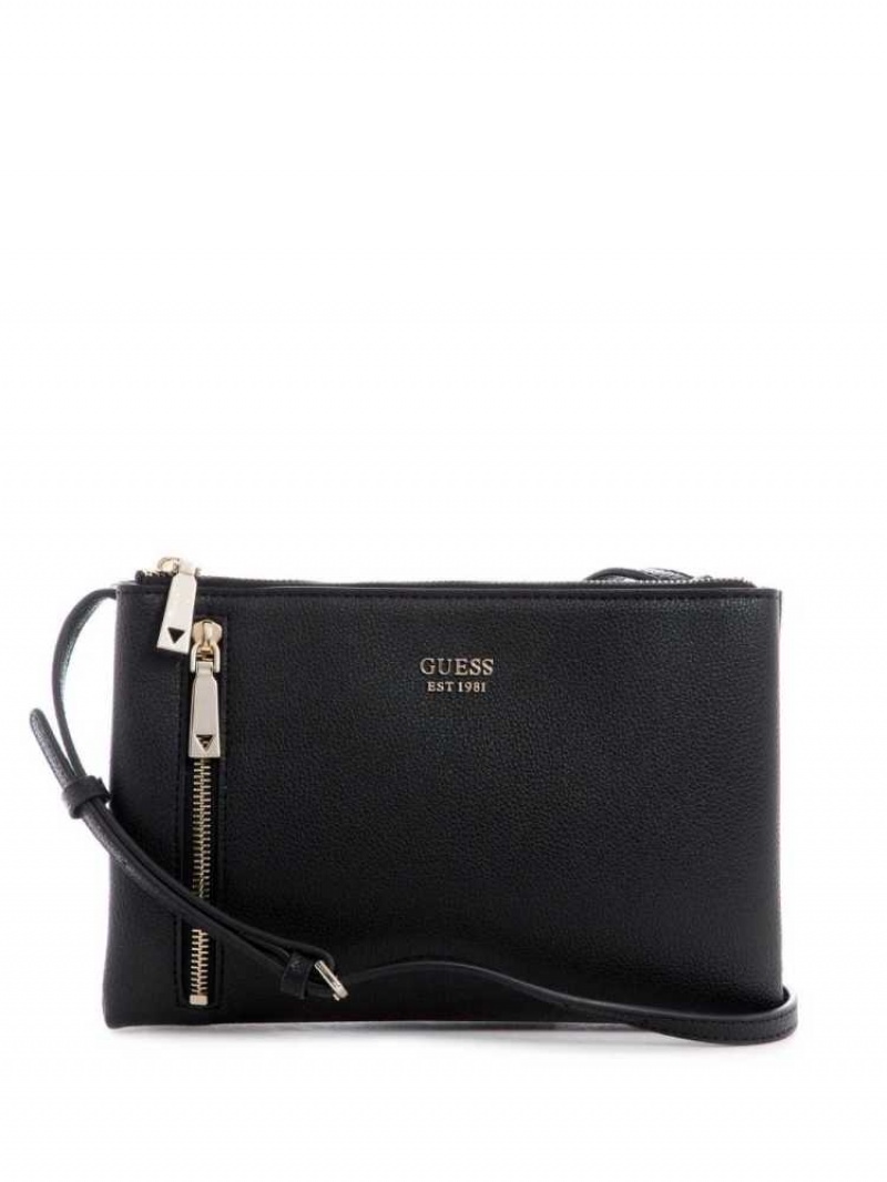 Sac Crossbody Guess Naya Double-Zip Femme Noir | 89703-JXPY