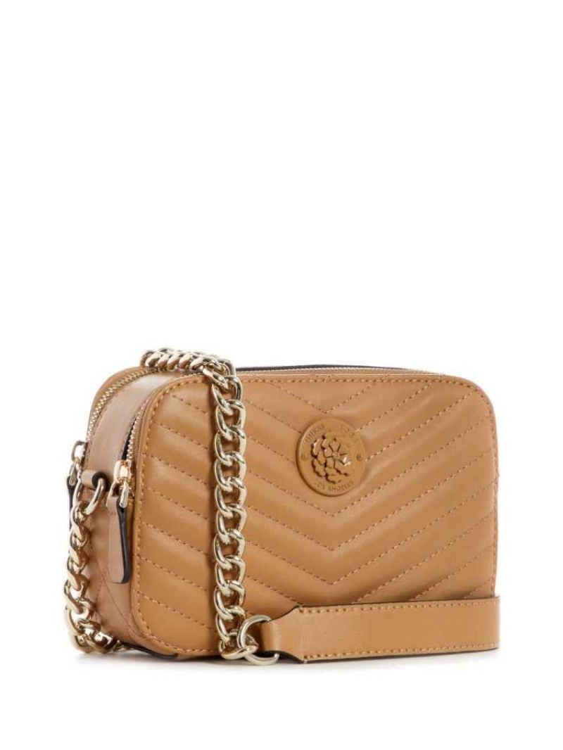 Sac Crossbody Guess Noelle Matelassé Camera Femme Beige | 67539-AOBS