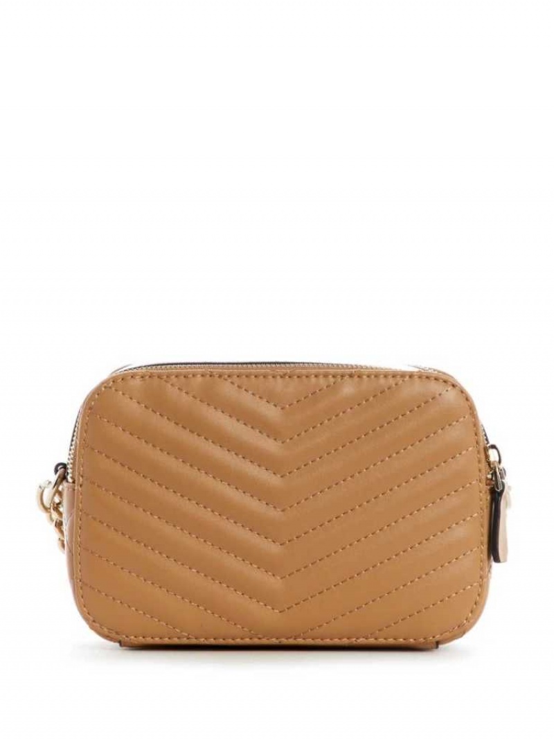 Sac Crossbody Guess Noelle Matelassé Camera Femme Beige | 67539-AOBS