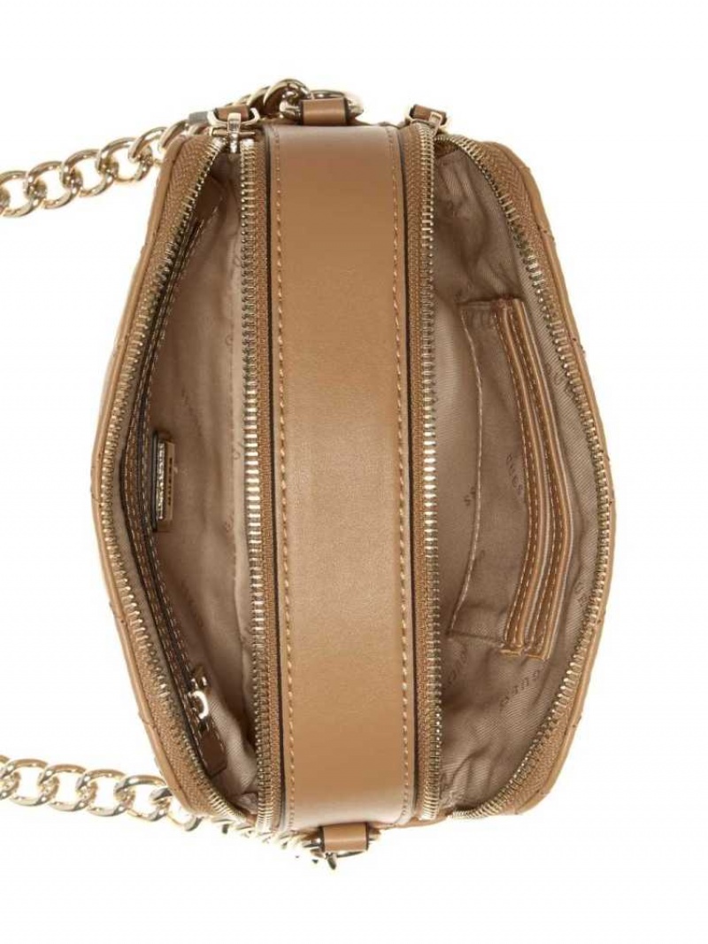 Sac Crossbody Guess Noelle Matelassé Camera Femme Beige | 67539-AOBS