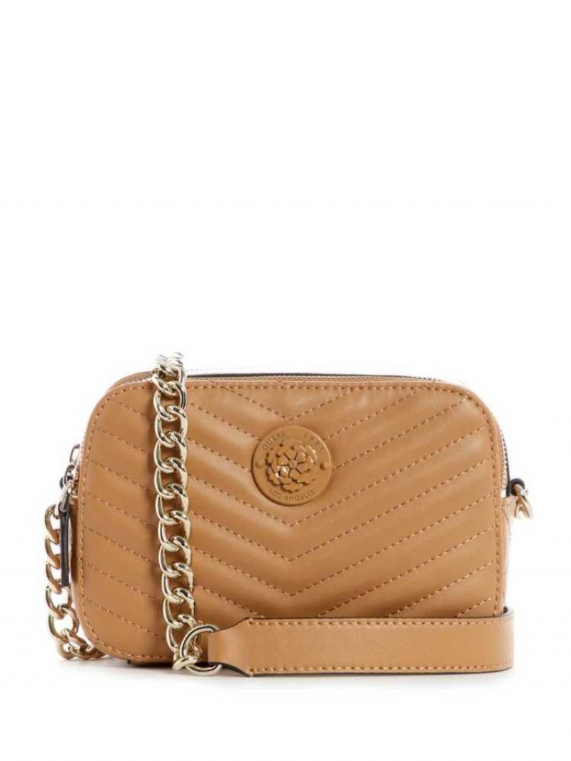 Sac Crossbody Guess Noelle Matelassé Camera Femme Beige | 67539-AOBS