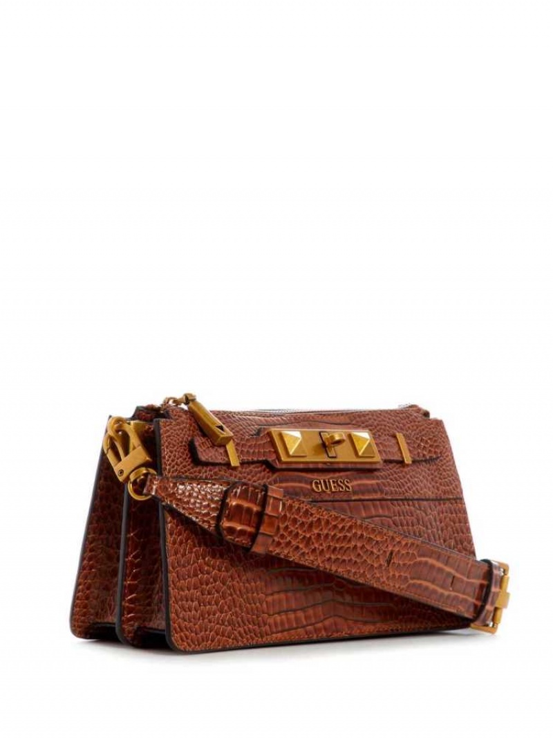 Sac Crossbody Guess Raffie Mini Femme Marron | 14768-LAMT