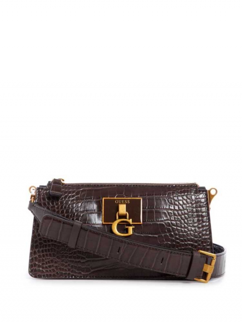 Sac Crossbody Guess Stephi Mini Femme Noir Marron | 64753-AEFP