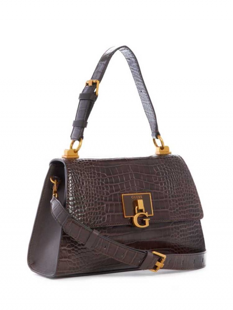 Sac Crossbody Guess Stephi Top-Handle Flap Femme Noir Marron | 80716-RAZF