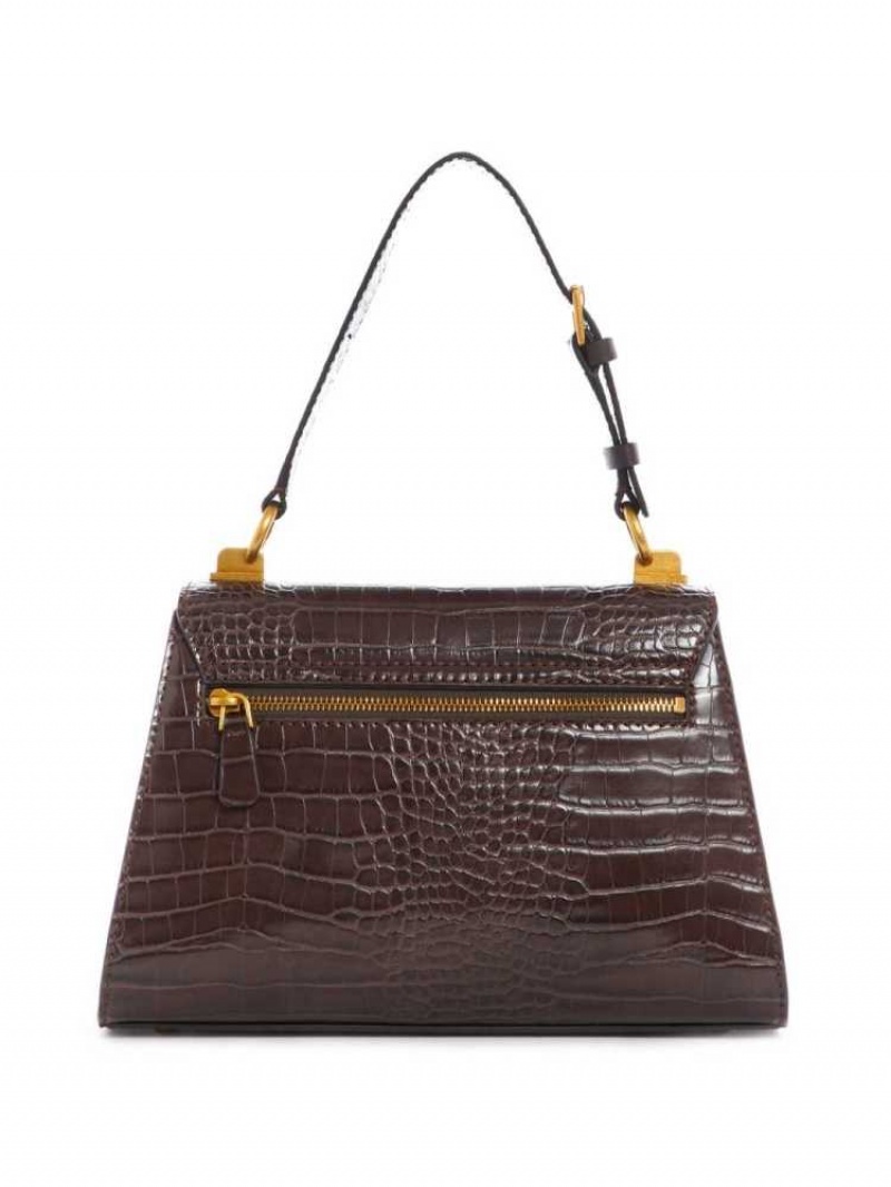 Sac Crossbody Guess Stephi Top-Handle Flap Femme Noir Marron | 80716-RAZF