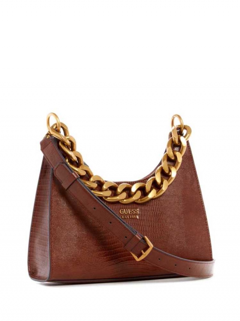 Sac Crossbody Guess Tullia Hobo Femme Noir Marron | 12598-SKMV