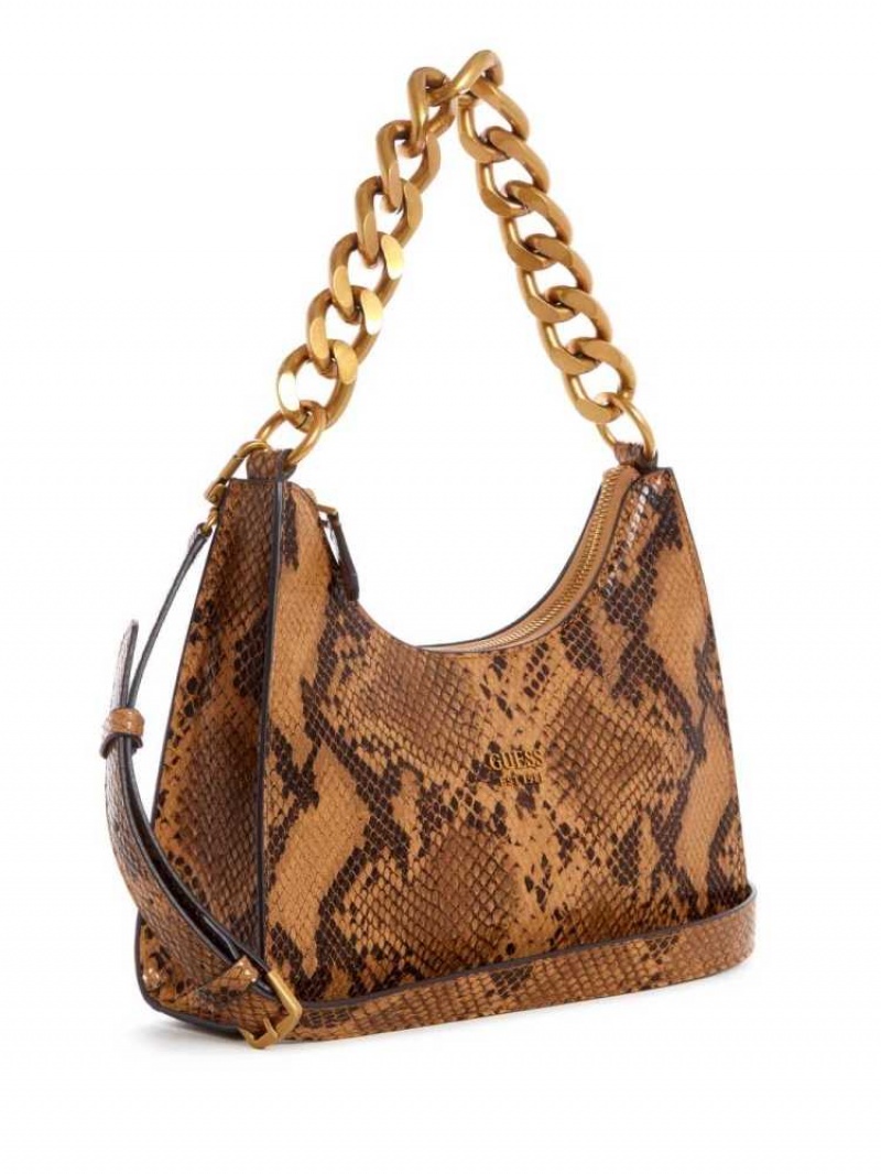 Sac Porté Épaule Guess Tullia Python Hobo Femme Marron | 74138-JRQG