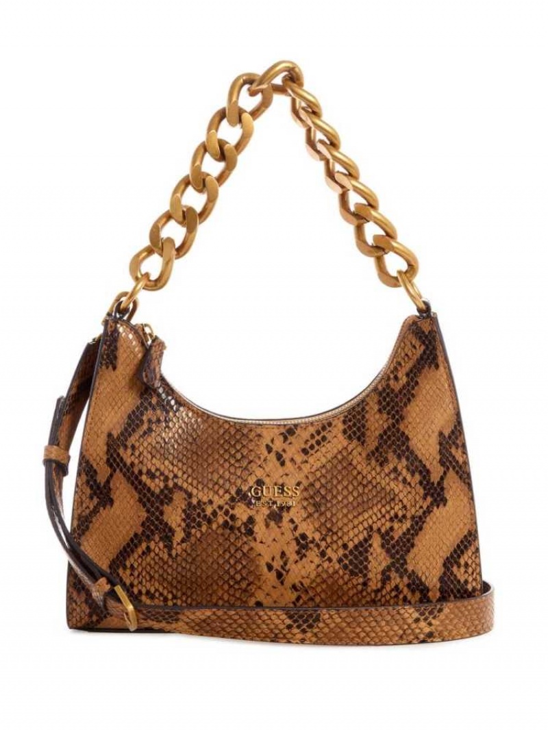 Sac Porté Épaule Guess Tullia Python Hobo Femme Marron | 74138-JRQG