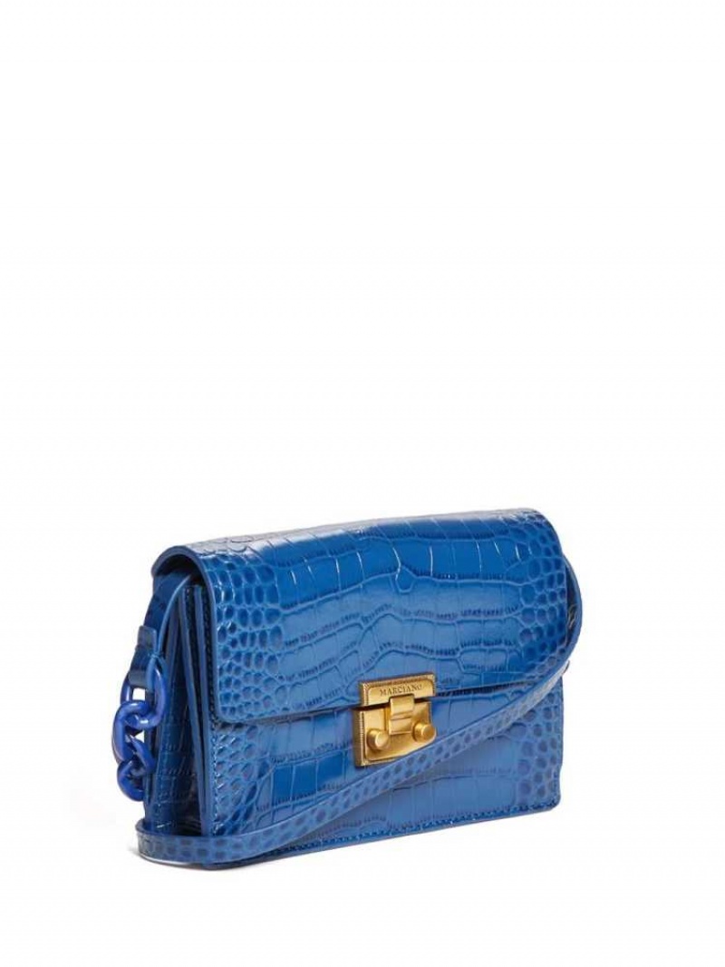 Sac a Main Guess Crocodile Crossbody Flap Femme Bleu Multicolore | 37645-LZAQ