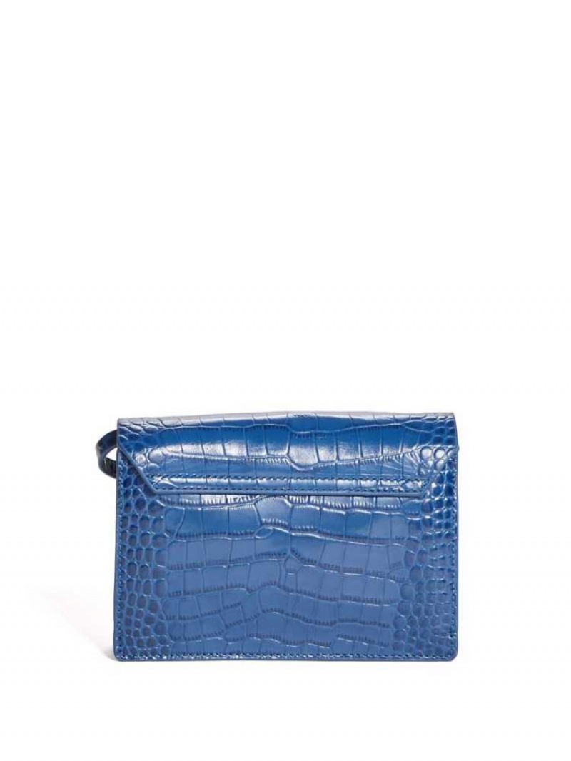 Sac a Main Guess Crocodile Crossbody Flap Femme Bleu Multicolore | 37645-LZAQ