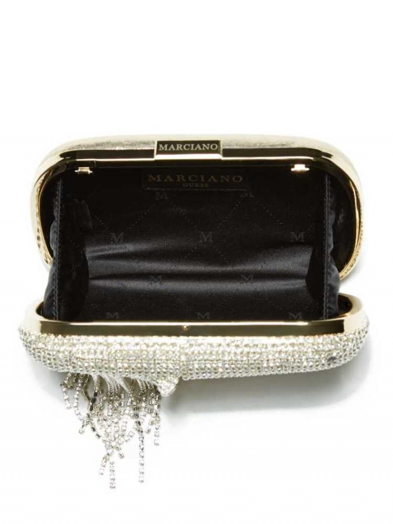 Sac a Main Guess Rhinestone Fringe Clutch Femme Argent | 42371-YODZ