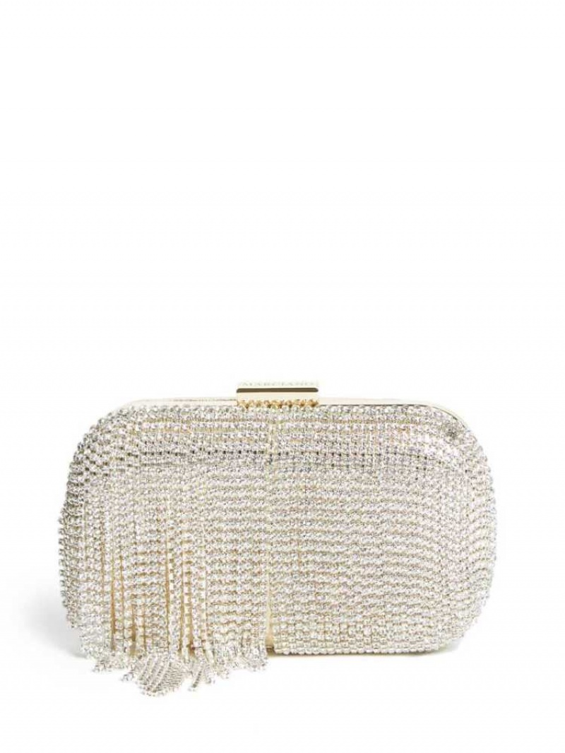 Sac a Main Guess Rhinestone Fringe Clutch Femme Argent | 42371-YODZ