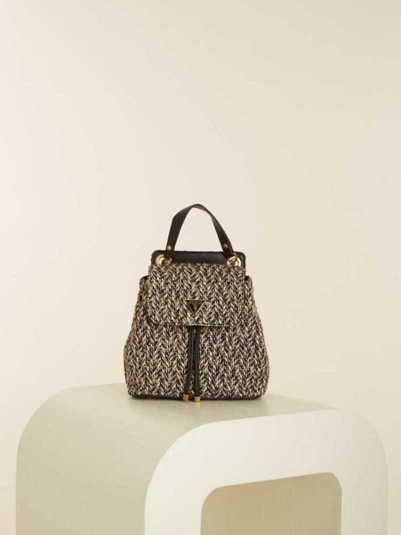 Sacs à Dos Guess Cessily Tweed Convertible Femme Grise Blanche | 36572-CTLS