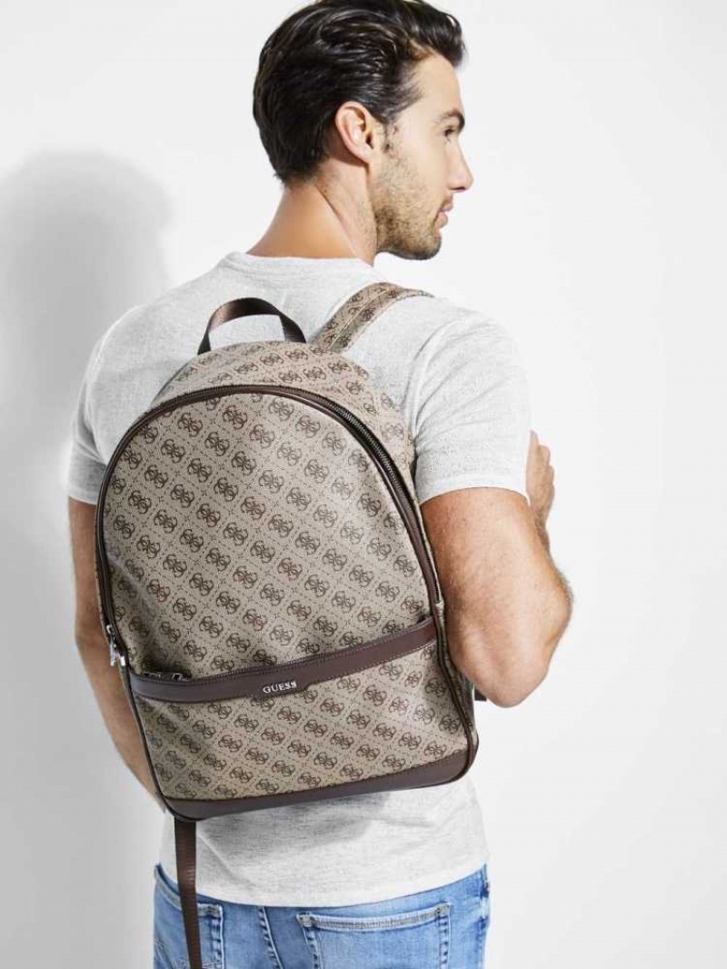 Sacs à Dos Guess Kevin Logo-Print Homme Marron | 41683-JSDH