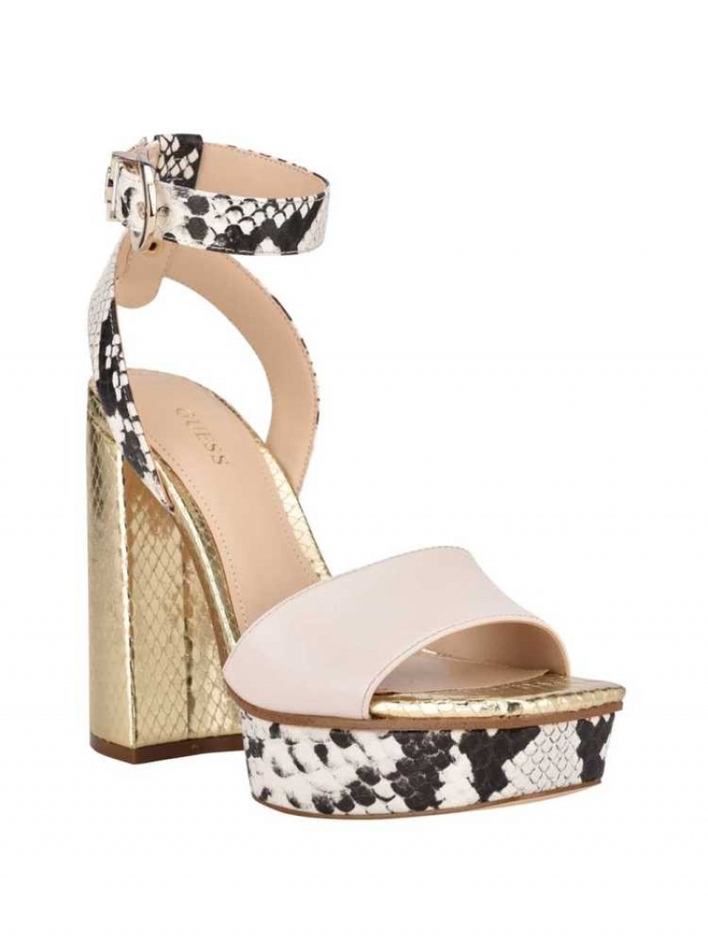 Sandale Plateforme Guess Rippa Croc Plateforme Femme Blanche Multicolore | 47203-ICKS