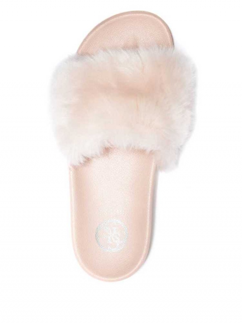 Sandales À Glissière Guess Buffie Leopard Faux-Fur Claquette Femme Rose Clair | 12735-DTIP