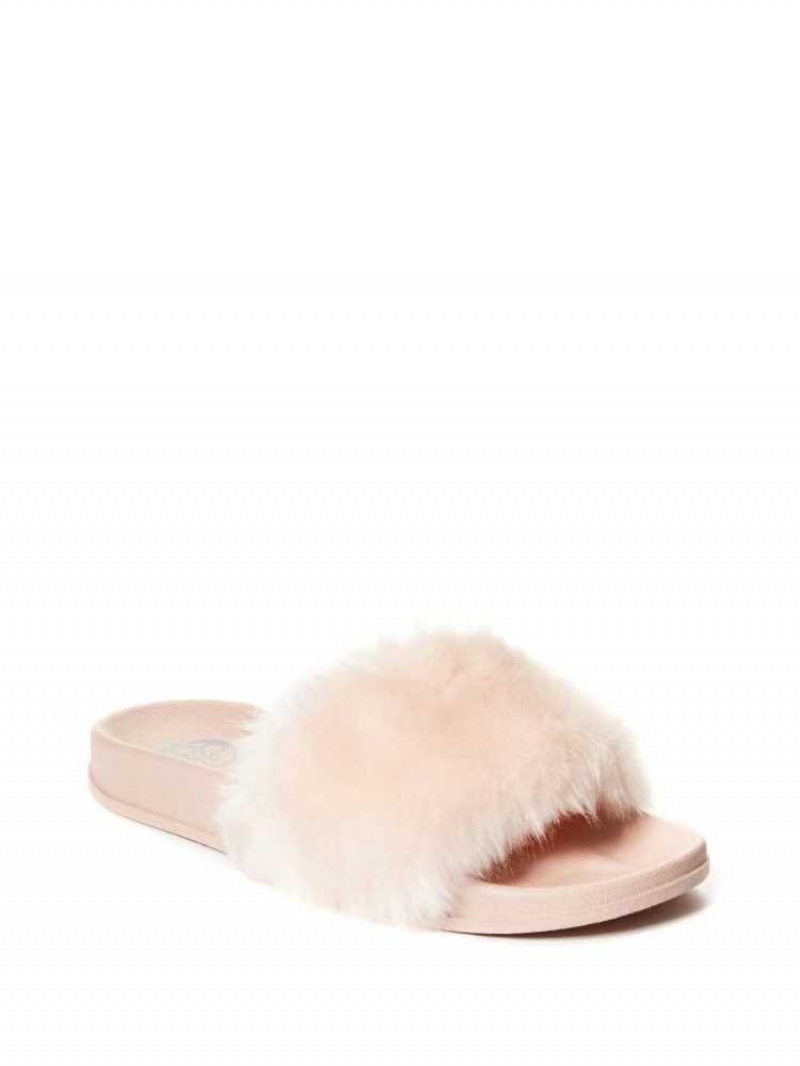 Sandales À Glissière Guess Buffie Leopard Faux-Fur Claquette Femme Rose Clair | 12735-DTIP