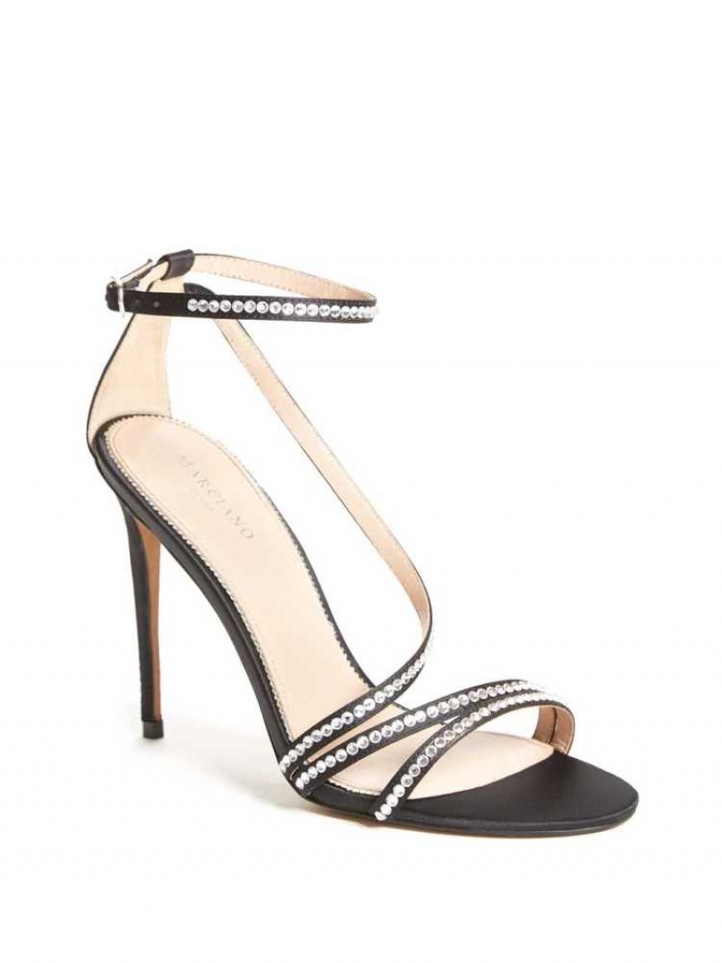 Sandales à Talons Guess Satin Rhinestone Stiletto Femme Noir | 61543-WALD