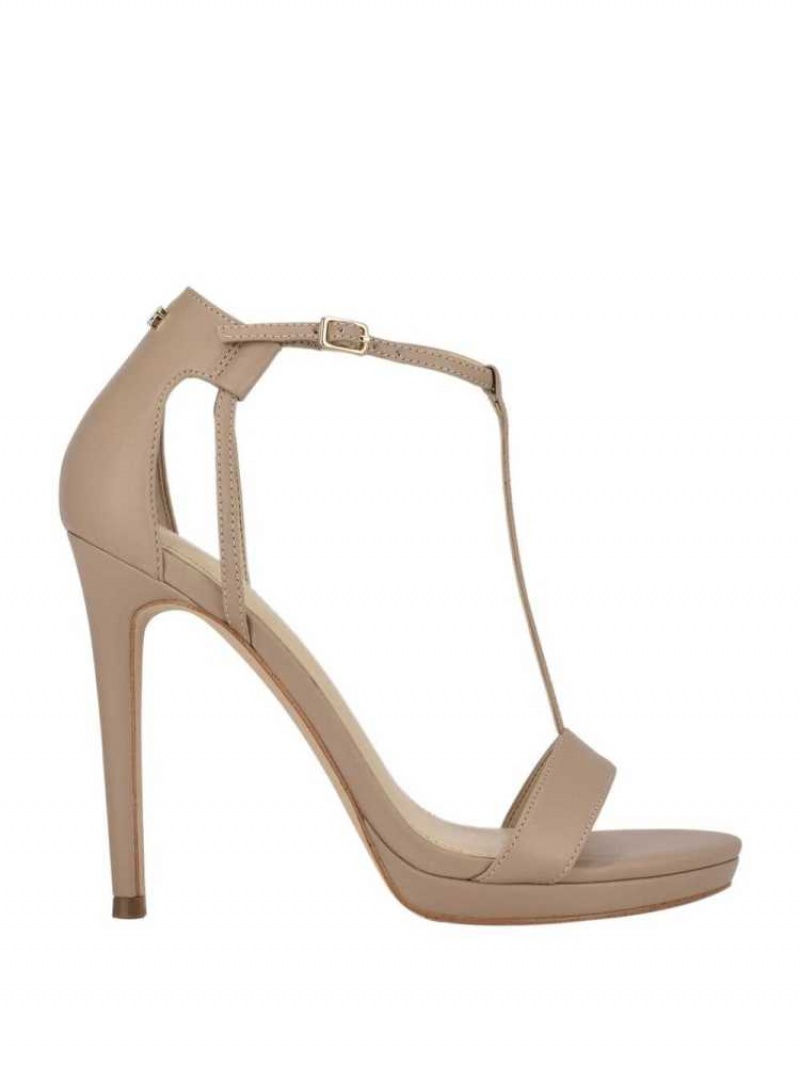 Sandales à Talons Guess Tecru T-Brides Stilettos Femme Beige | 58369-RXGC