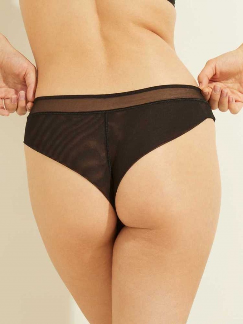 Sous Vêtement Guess Classiche Mesh Panty Femme Noir | 32861-DLFS