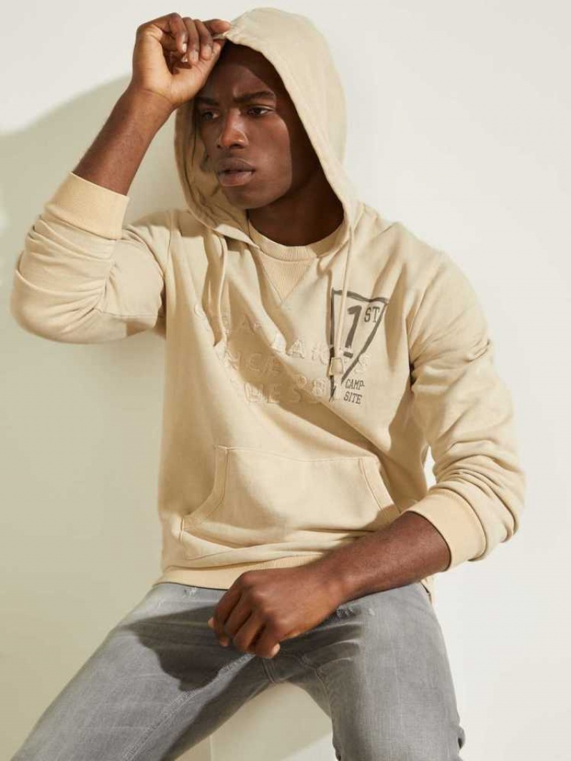 Sweat a Capuche Guess Eco Murray Logo Homme Beige | 73264-AITG