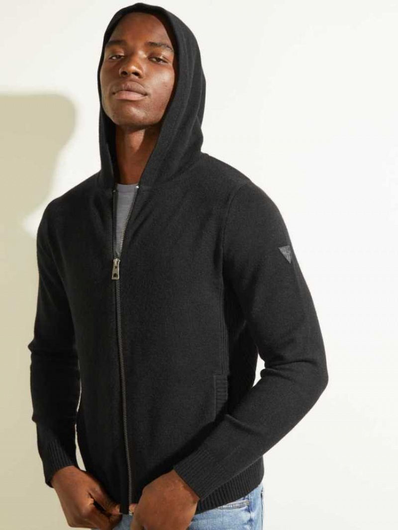 Sweat a Capuche Guess Liam Zip-Up Homme Noir | 51720-IDBQ