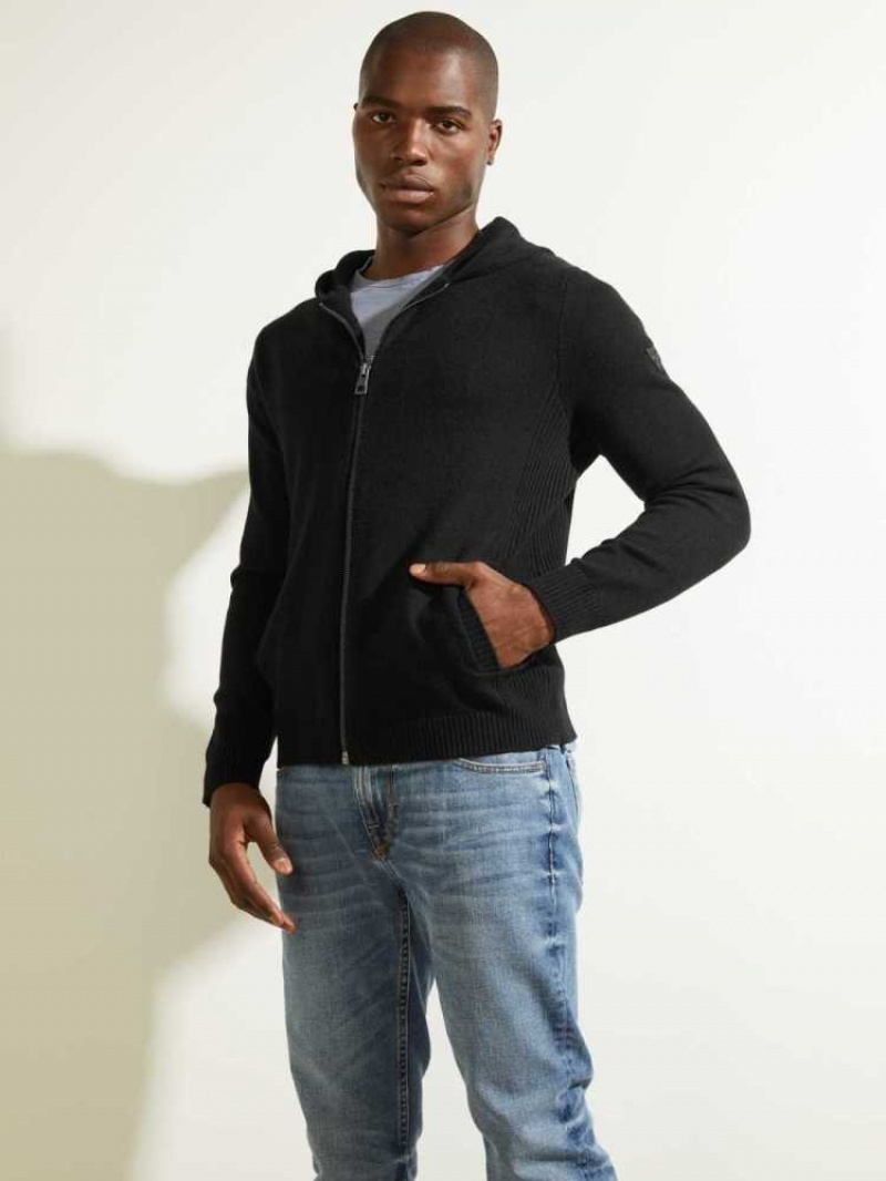 Sweat a Capuche Guess Liam Zip-Up Homme Noir | 51720-IDBQ