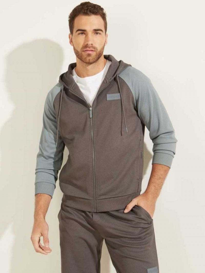 Sweat a Capuche Guess Logo Patch Active Homme Grise | 72631-QAZV