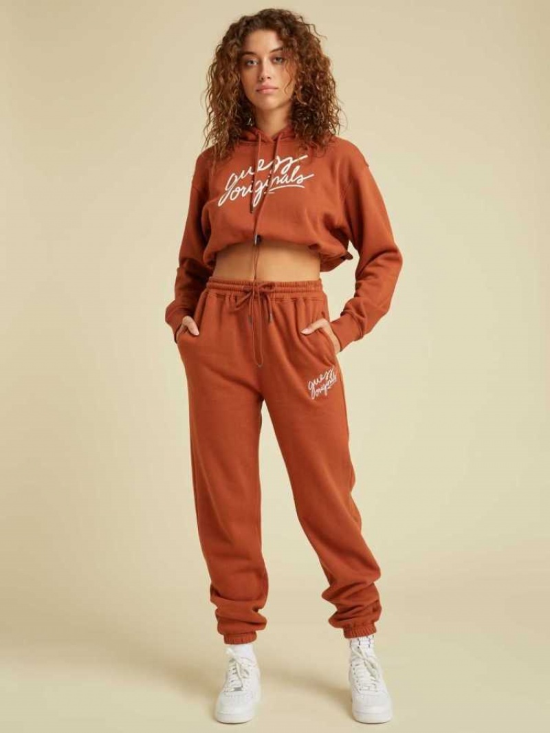 Sweat a Capuche Guess Originale Cropped Femme Rouge | 13502-MZOA