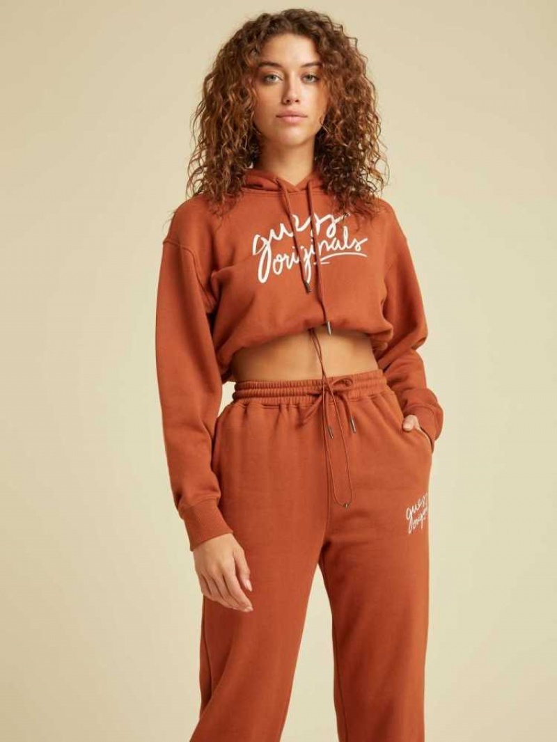 Sweat a Capuche Guess Originale Cropped Femme Rouge | 13502-MZOA