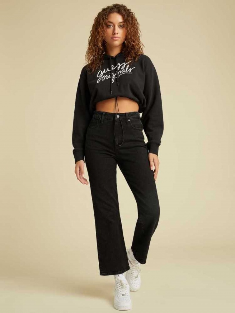 Sweat a Capuche Guess Originale Cropped Femme Noir | 56394-JDMS