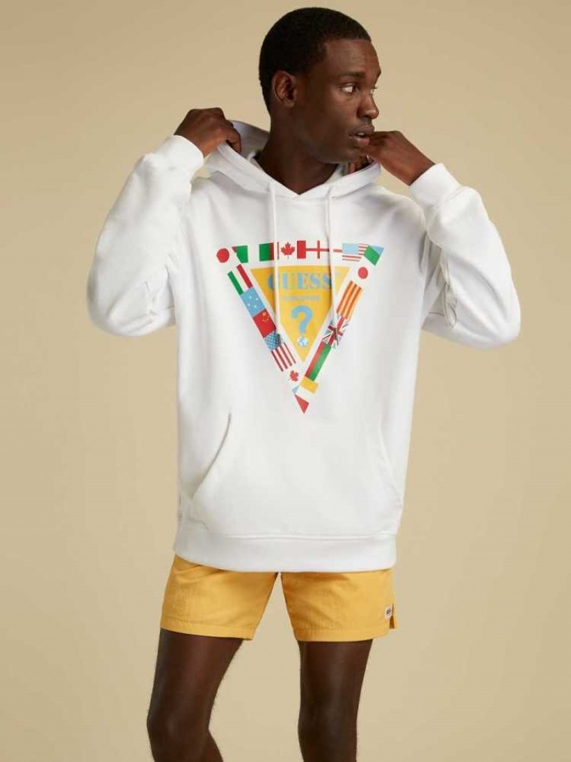 Sweat a Capuche Guess Summer Games Logo Homme Blanche | 74182-BNOI