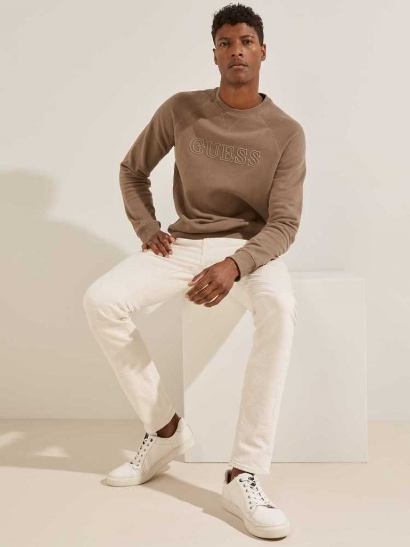 Sweatshirt Guess Aldwin Crewneck Homme Kaki | 73958-NETP