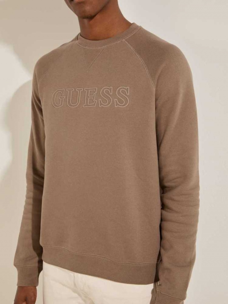 Sweatshirt Guess Aldwin Crewneck Homme Kaki | 73958-NETP