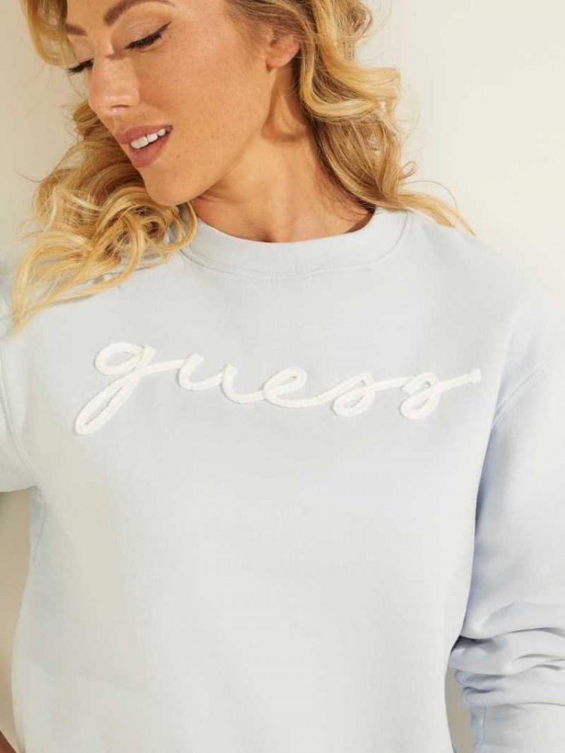 Sweatshirt Guess Amanda Logo Fleece Pullover Femme Bleu | 67231-WTMX