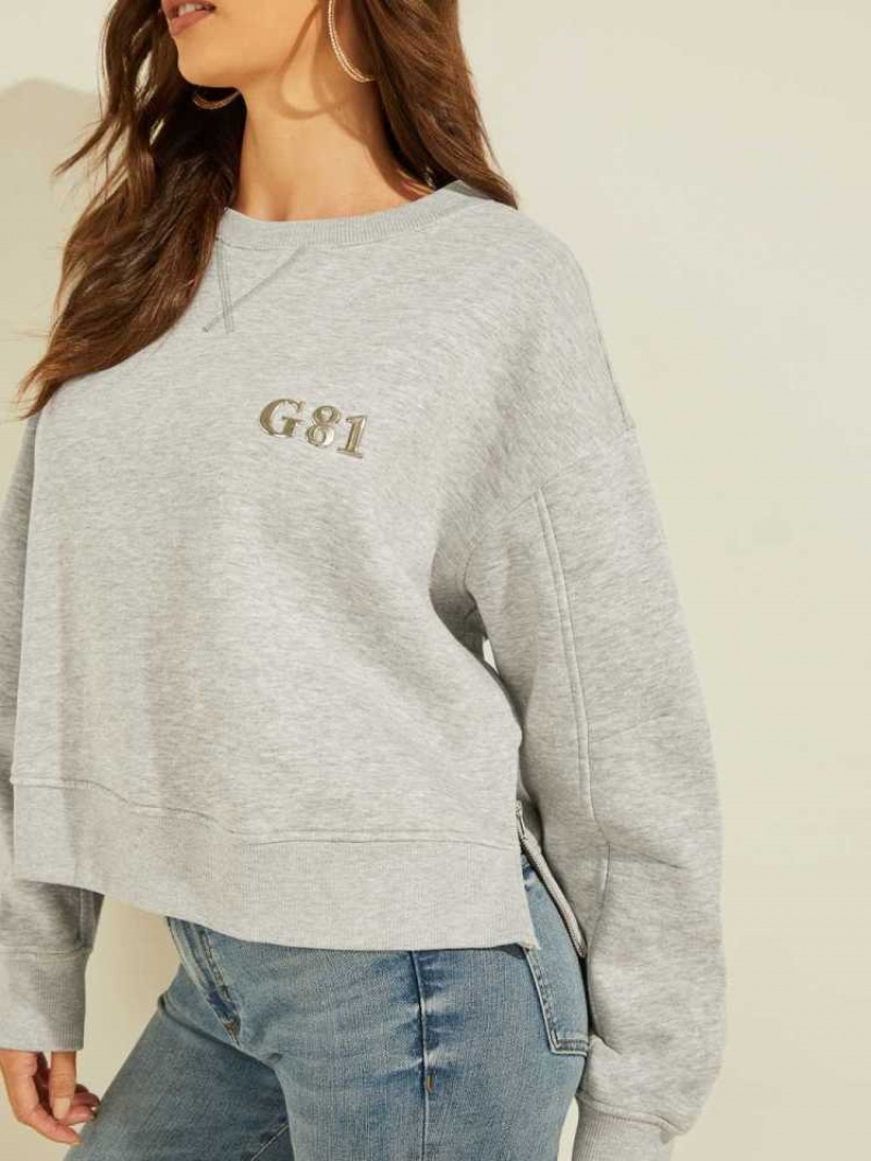 Sweatshirt Guess Cintia Logo Crewneck Femme Grise Clair | 30487-ZPHC