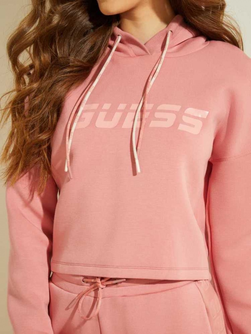 Sweatshirt Guess Double Drawstring Encapuchonné Femme Rose | 31942-HJFA