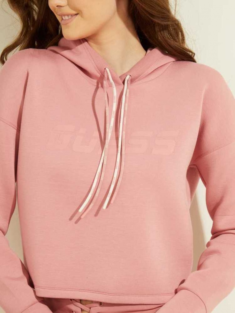 Sweatshirt Guess Double Drawstring Encapuchonné Femme Rose | 97240-NJZC