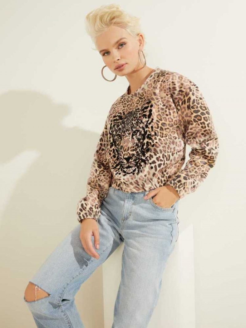 Sweatshirt Guess Leopard Pullover Femme Leopard | 42398-FHOL