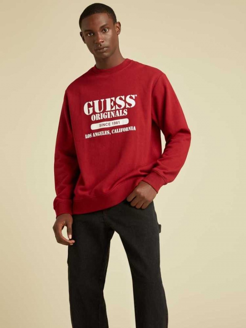 Sweatshirt Guess Originale Logo Crewneck Homme Rouge | 34872-HLWI