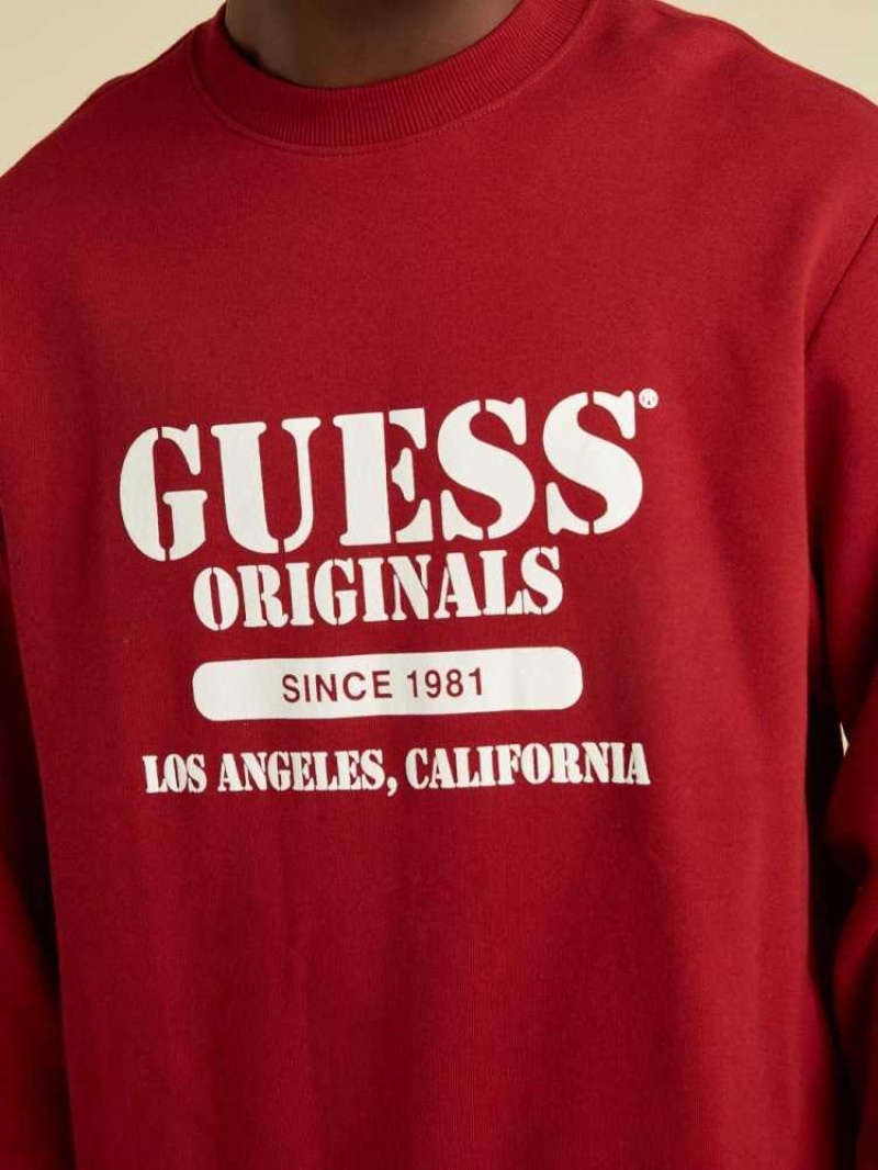 Sweatshirt Guess Originale Logo Crewneck Homme Rouge | 34872-HLWI