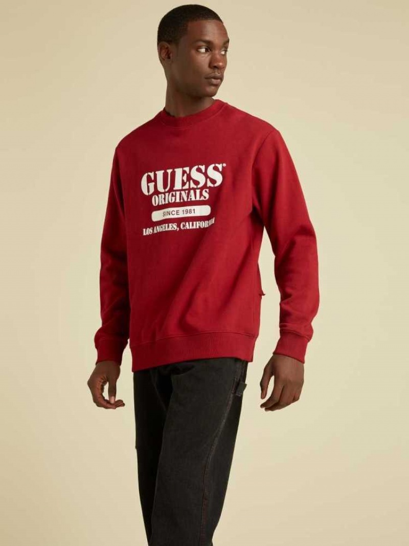 Sweatshirt Guess Originale Logo Crewneck Homme Rouge | 34872-HLWI