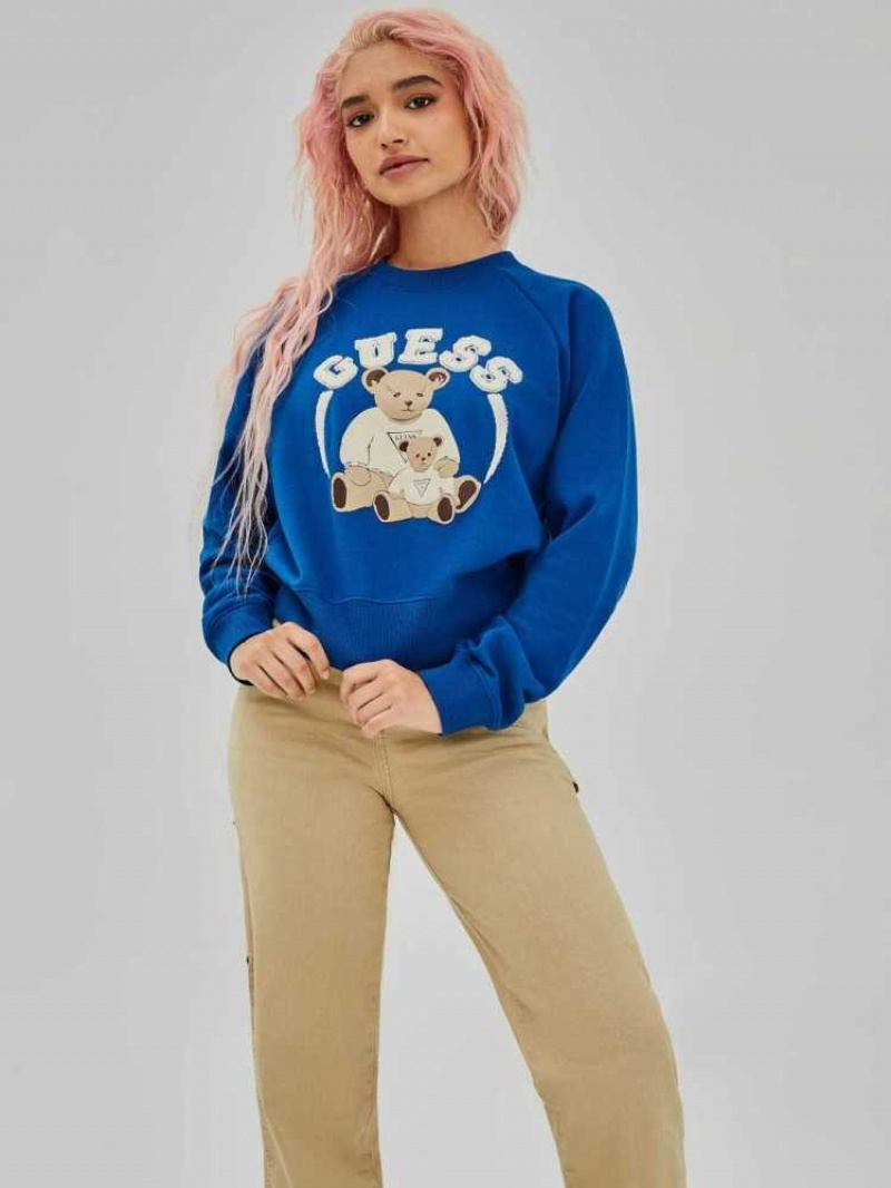 Sweatshirt Guess Spence Femme Bleu | 82741-VDTX