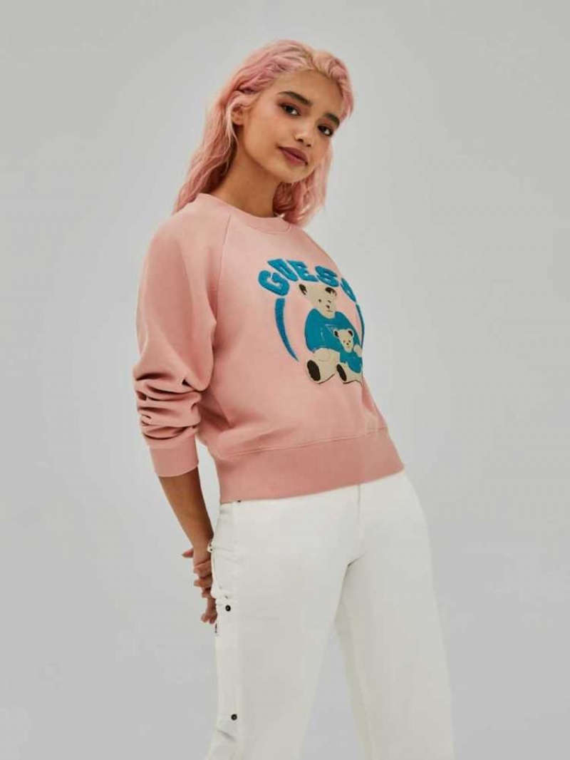 Sweatshirt Guess Spence Femme Rose | 06312-MXLQ