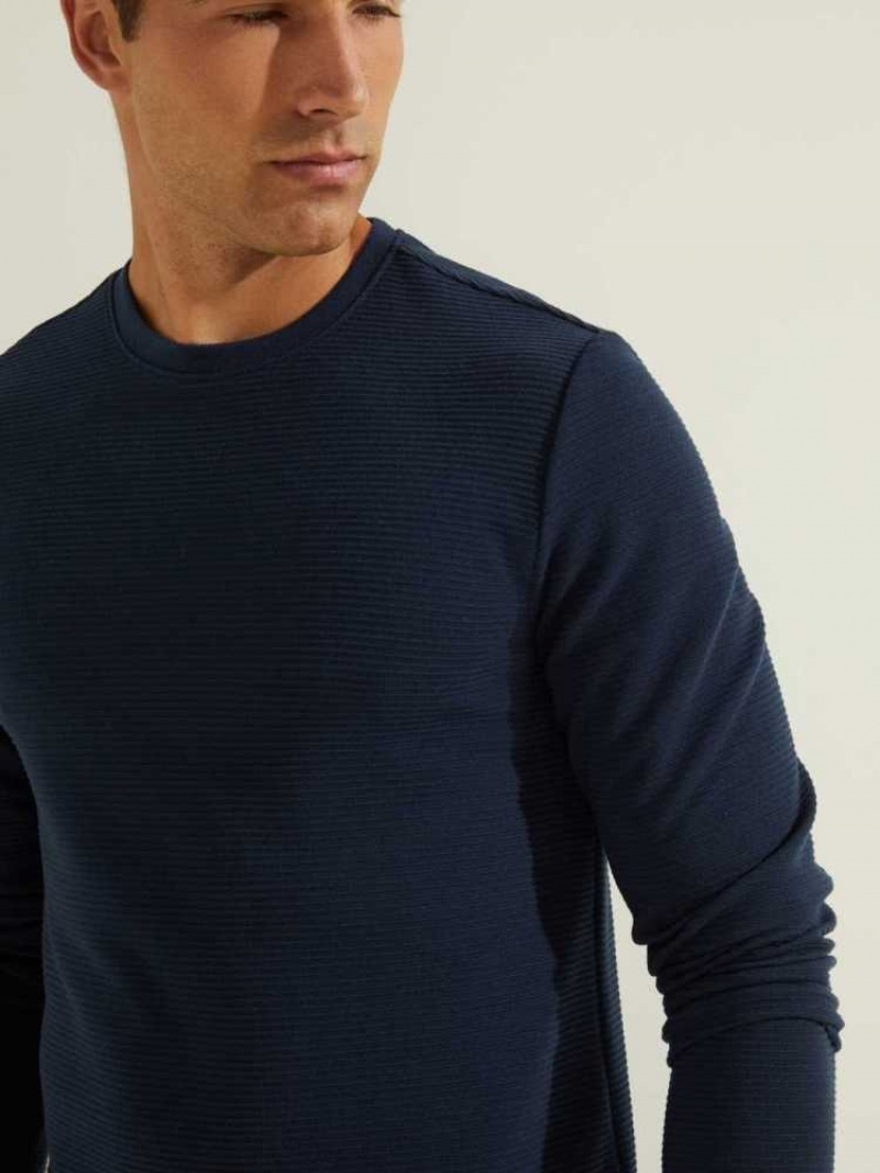 Sweatshirt Guess Textured Jersey Crewneck Homme Bleu | 50864-JRUT