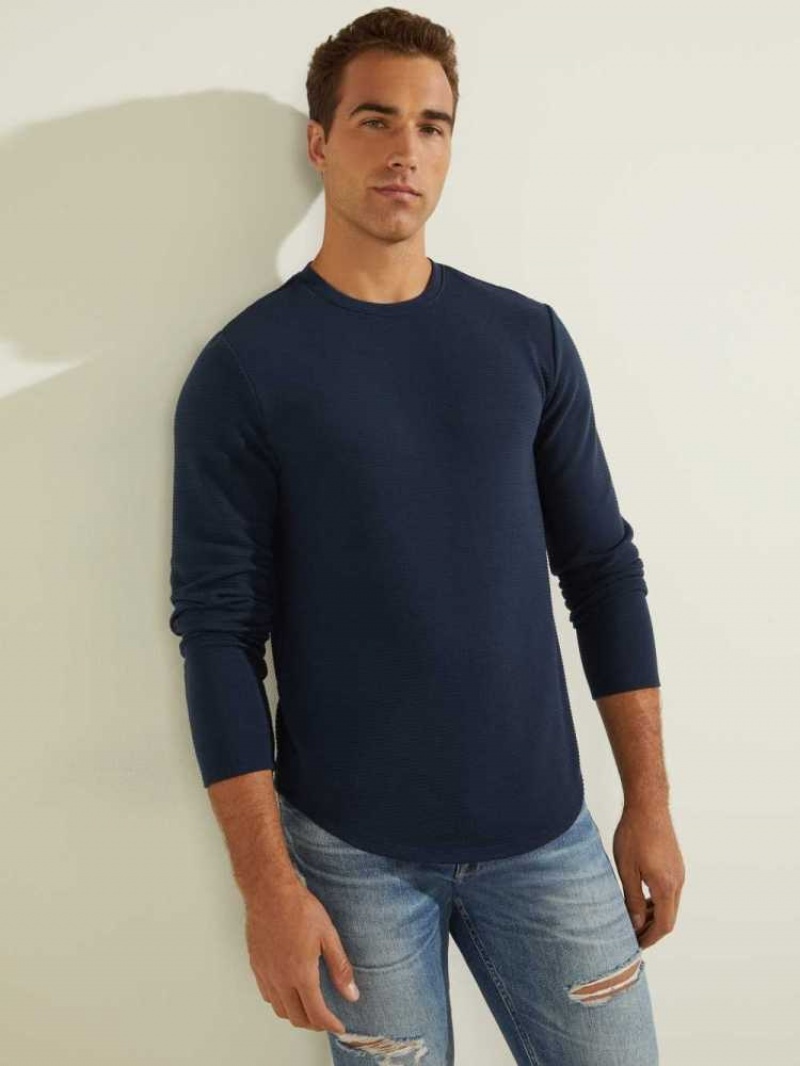 Sweatshirt Guess Textured Jersey Crewneck Homme Bleu | 50864-JRUT