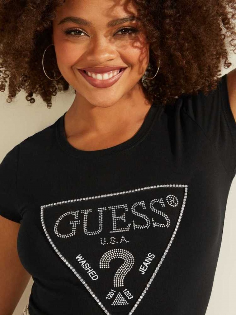 T Shirts Guess Amalur Logo Femme Noir | 58091-BJOY