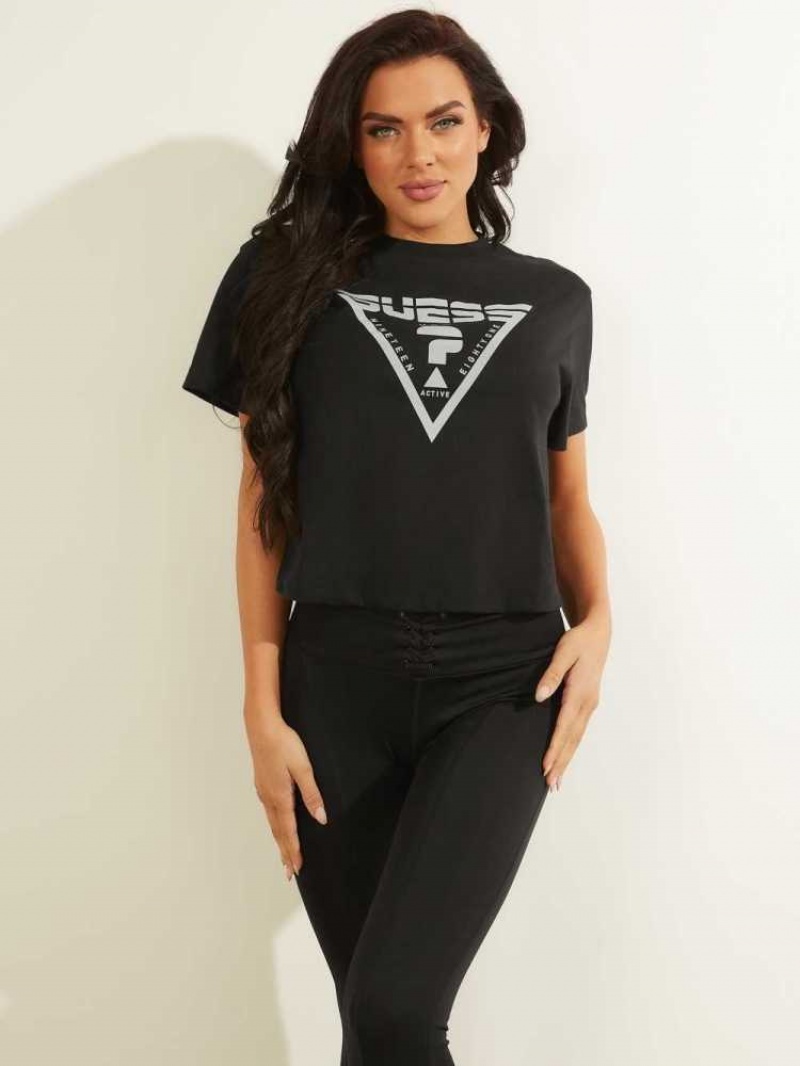 T Shirts Guess Caren Cropped Femme Noir | 97305-BUGQ